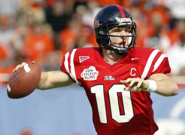 Eli Manning passes during the 2004 Cotton Bowl.