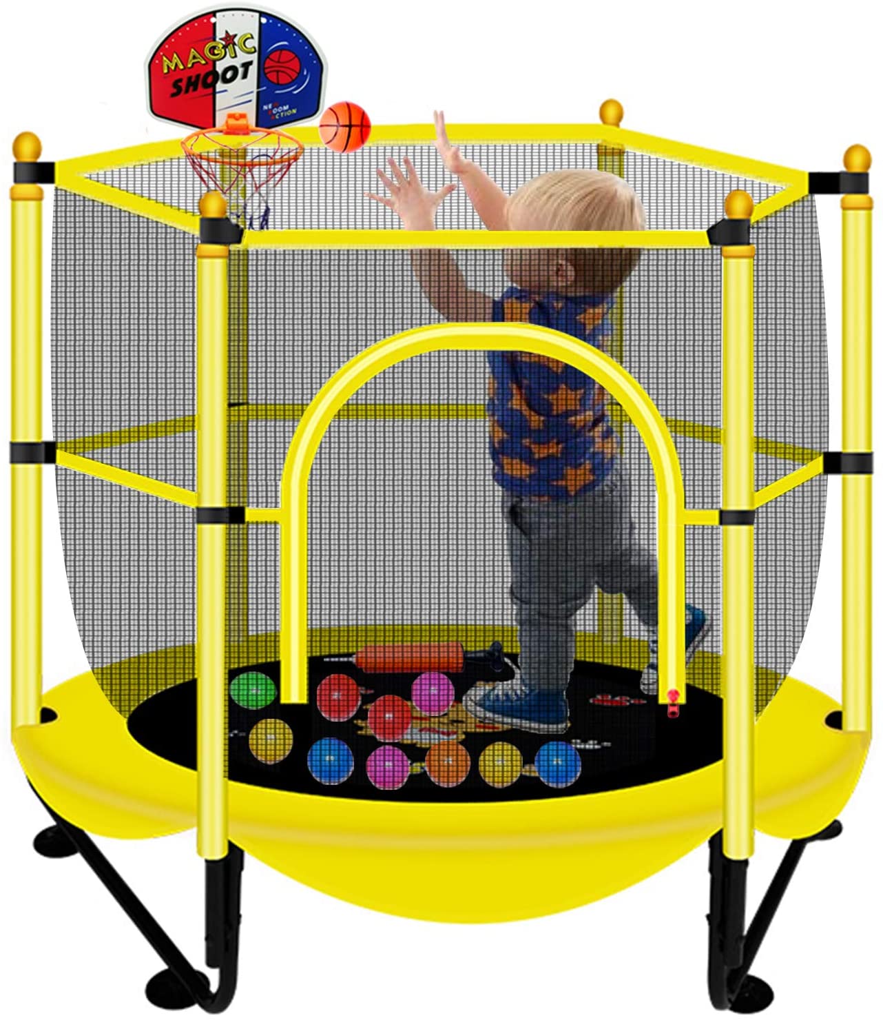 Asee'm Indoor Trampoline for Kids with Net - 5 FT Outdoor Mini Toddler Trampoline with Safety Enclosure for Fun, 60" Small Trampoline Jumping Mat for Toddlers