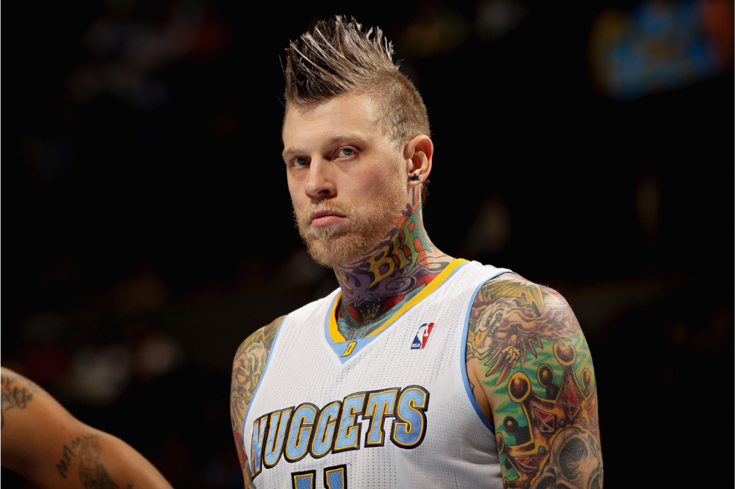 Chris Andersen during a break in the action in a matchup between the Denver Broncos and Dallas Mavericks.