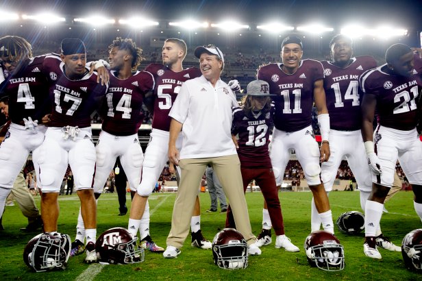 Jimbo Fisher Celebrates With Texas A&M Players