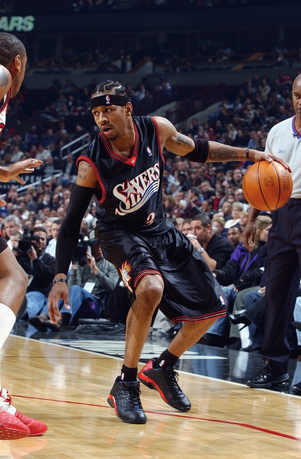 Philadelphia 76ers guard crosses over against the Chicago Bulls.