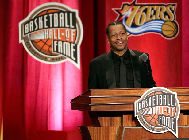 Allen Iverson speaks during the 2016 Basketball Hall of Fame induction.