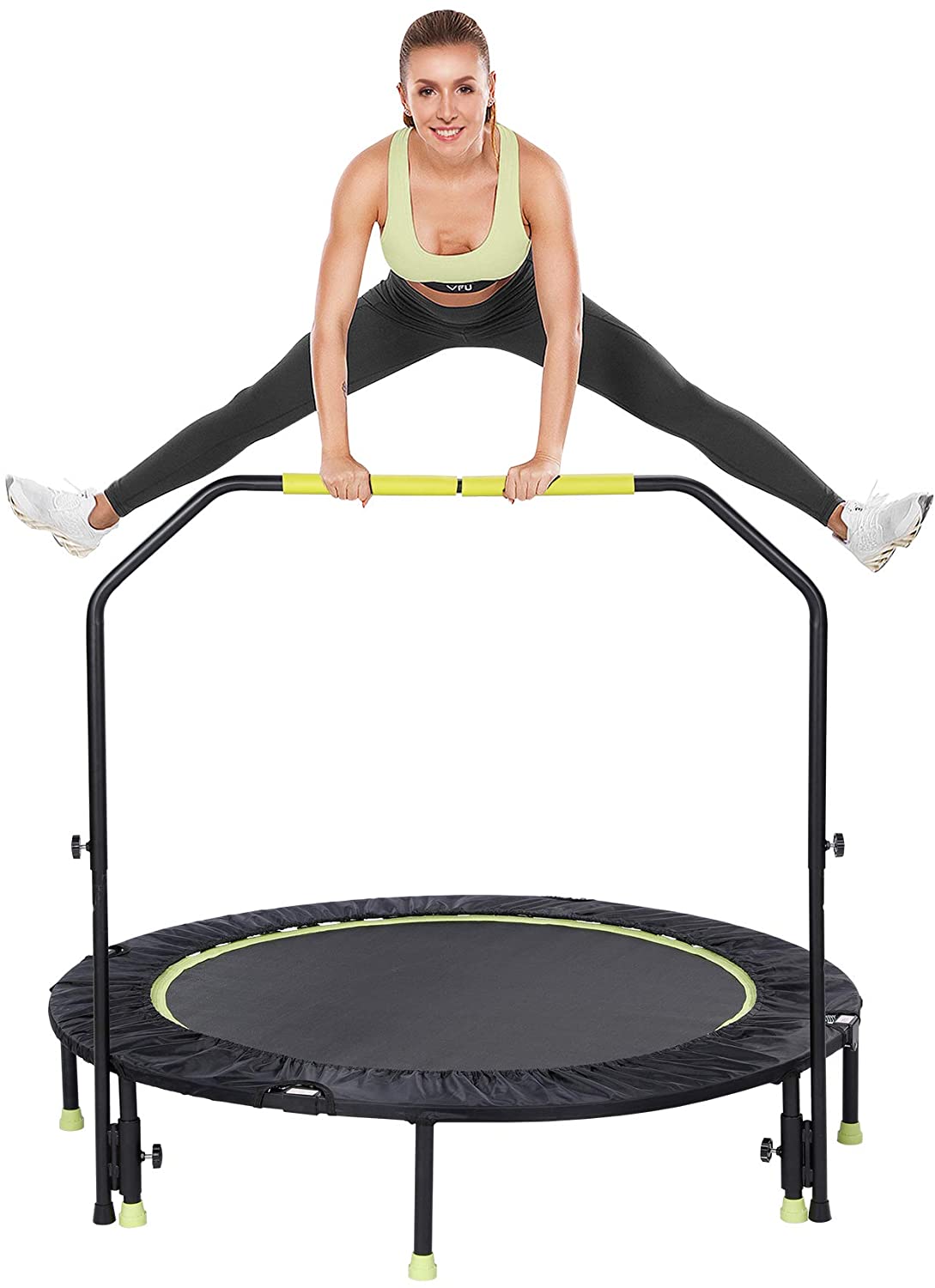 Rhomtree 36/” Mini Trampoline with Handle Exercise Fitness Trampoline Workout for Indoor Outdoor Use Rebounder Trampoline for Kids Adults