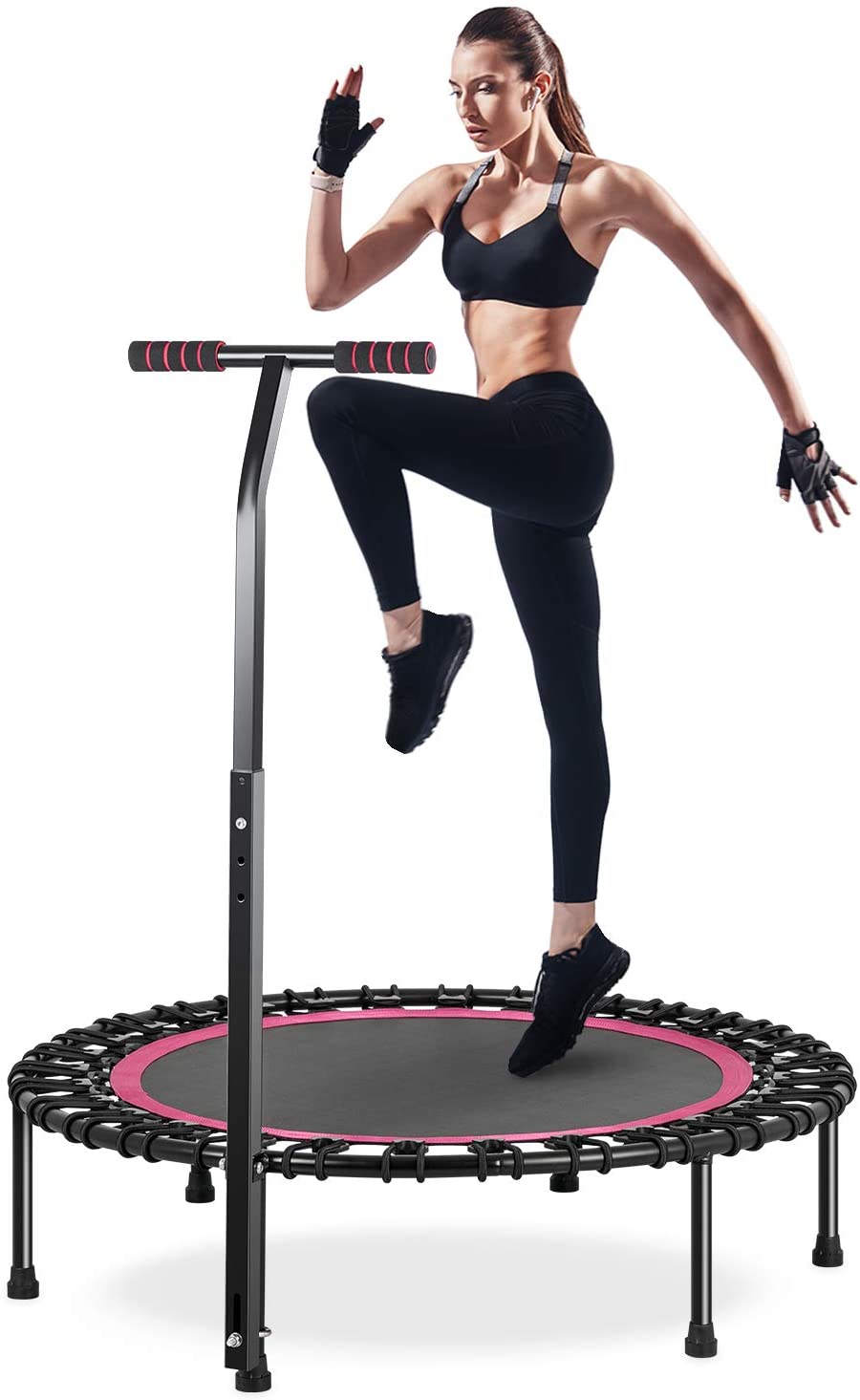 HOMEOW Fitness Trampoline for Adults 40" / 50" 440/550 lbs Mini Trampoline Bungee Rebounder with Adjustable Handle Silent Personal Workout Indoor/Garden Heavy Duty Quiet Exercise Training