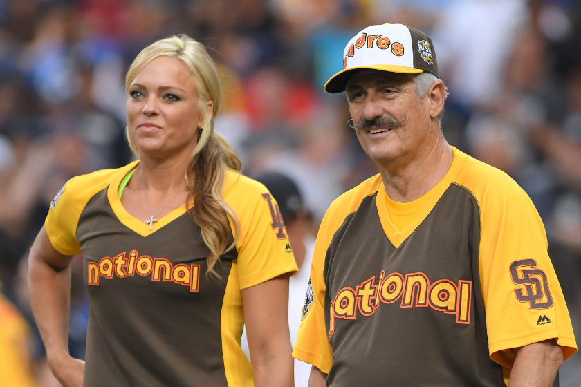Jennie FInch and Rollie Fingers during the 2016 Celebrity Softball Game