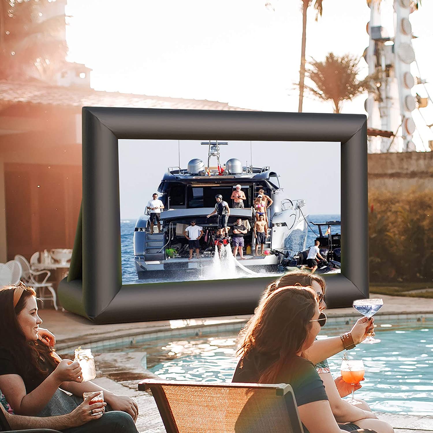 SUNCOO 17ft Outdoor Movie Projector Screen,Front/Rear Inflatable Projection Screen with Blower Strings Stakes & Storage Bag for Backyard Movie Parties Pool Lawn Event, Inflatable Movie Screen(17FT)