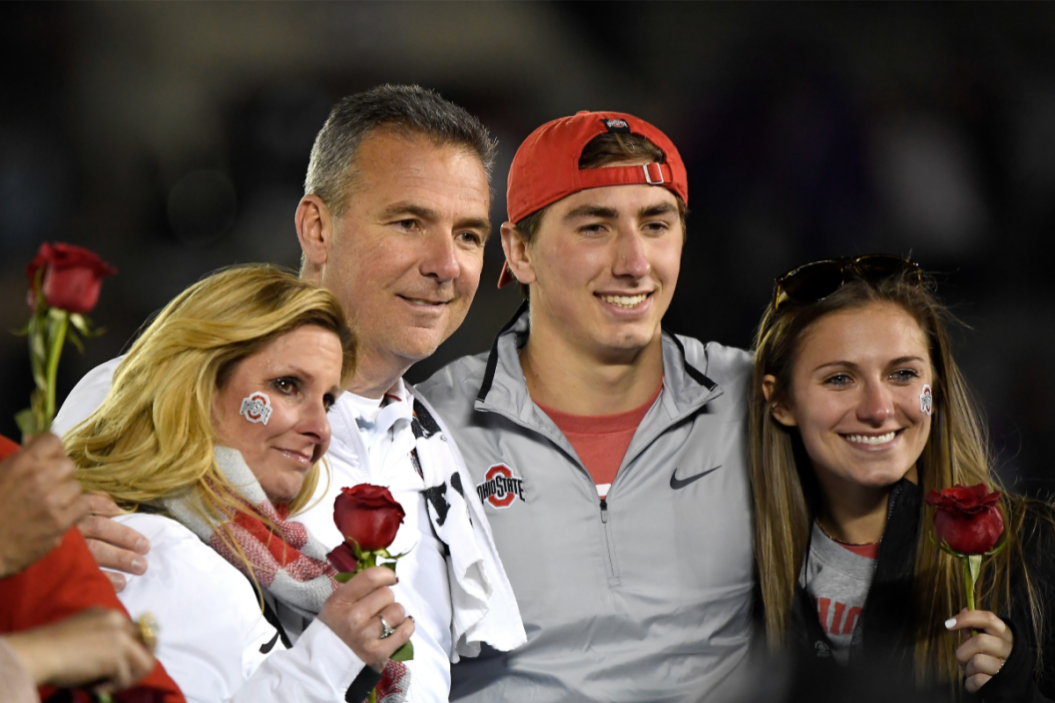 Urban Meyer's family celebrates after Ohio State won the 2019 Rose Bowl.