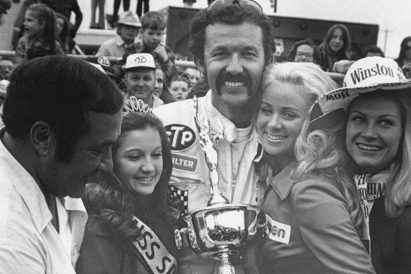 richard petty poses with trophy after winning 1973 daytona 500