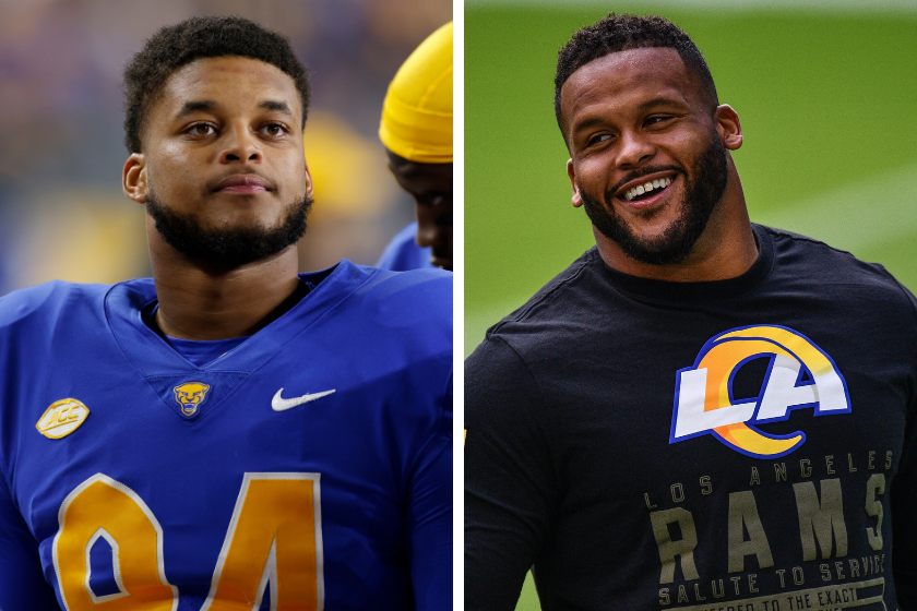 Elliot Donald suits up for the Pittsburgh Panthers while his uncle Aaron Donald prepares for a game against the Miami Dolphins.