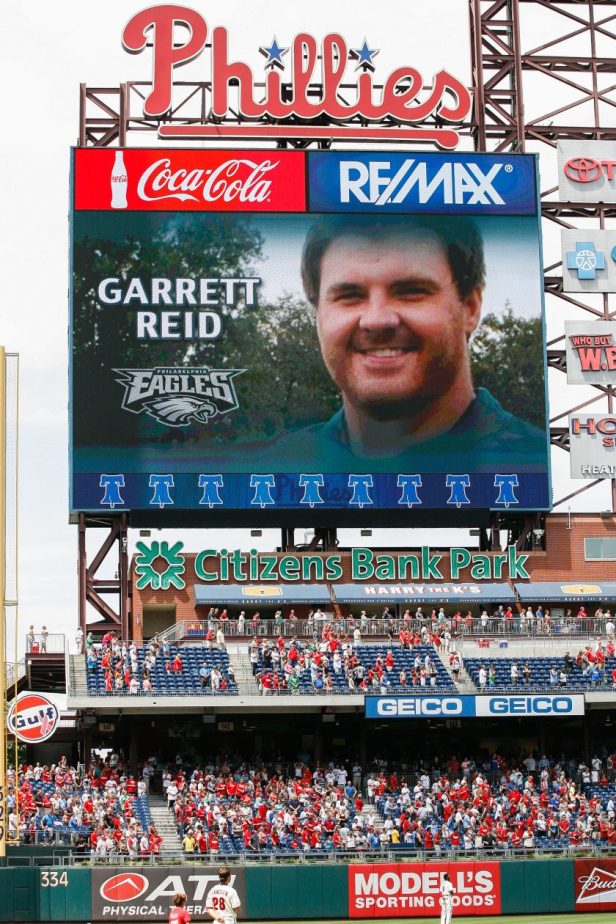 A moment of silence is observed for Philadelphia Eagles Head Coach Andy Reid's son Garrett Reid before the game between the Arizona Diamondbacks and the Philadelphia Phillies at Citizens Bank Park on August 5, 2012 in Philadelphia, Pennsylvania.