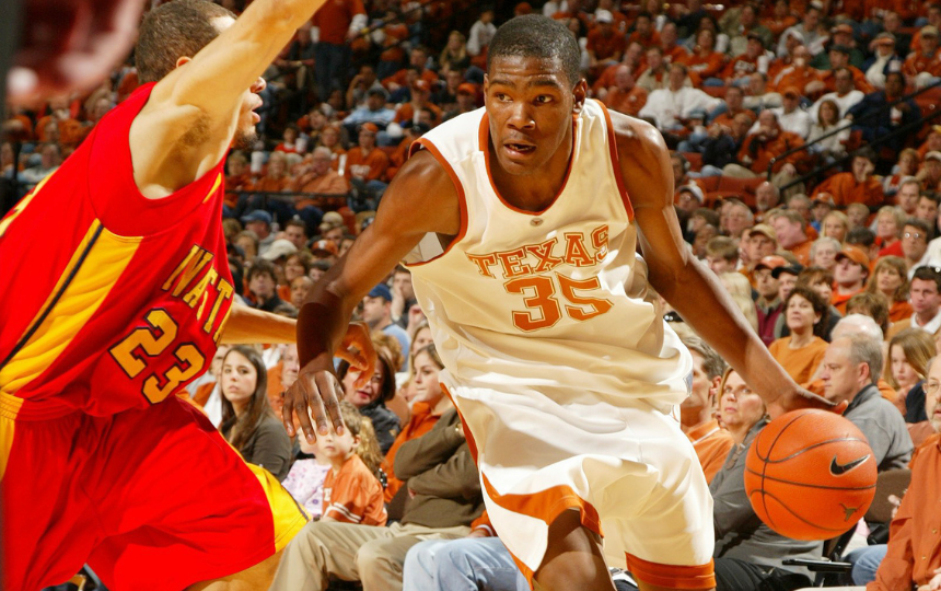 Texas' Kevin Durant drives to his left against Iowa State.