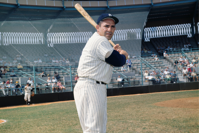 Yogi Berra in the on-deck circle at spring training in 1962.