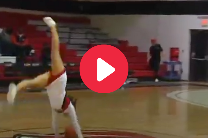 Cheerleader Drills “Front Flip” Trick Shot From Half Court