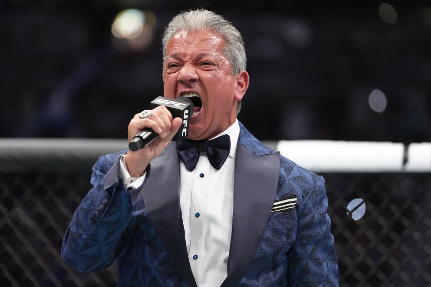 Octagon announcer Bruce Buffer introduces the main event during the UFC Fight Night event