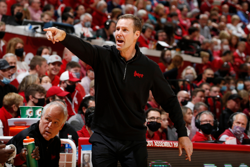 Nebraska head coach Fred Hoiberg directs his team on the sidelines against Indiana.