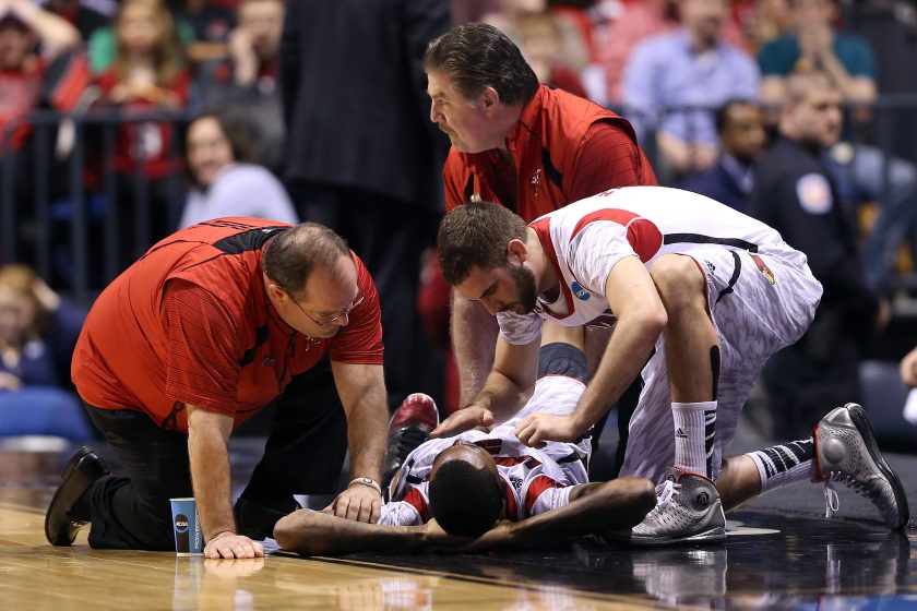 Kevin Ware suffers an injury during a 2013 NCAA Tournament game against Duke.