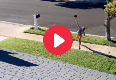 Girl Throws Football Over House & Into Basketball Pool Goal