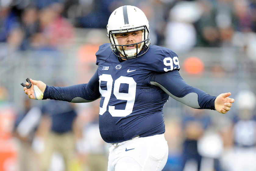 Joey Julius #99 of the Penn State Nittany Lions reacts during the game against the Maryland Terrapins