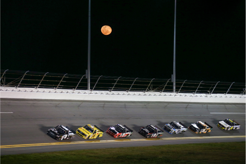  John Hunter Nemechek leads while a full moon rises during the NextEra Energy 250 on February 18, 2022 at Daytona International Speedway
