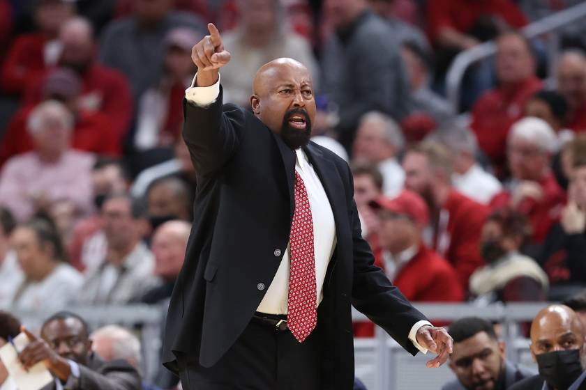 Indiana head coach Mike Woodson instructs his team against Notre Dame.