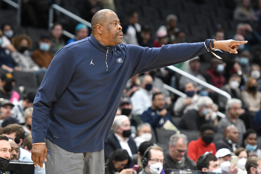 Georgetown coach Patrick Ewing instructs his team against Creighton.