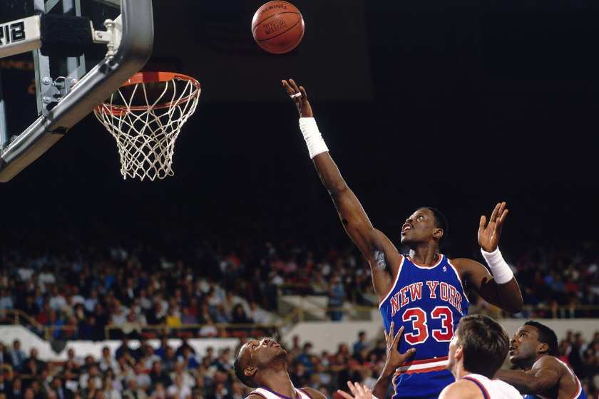Patrick Ewing goes up for a shot against the Phoenix Suns in 1989.