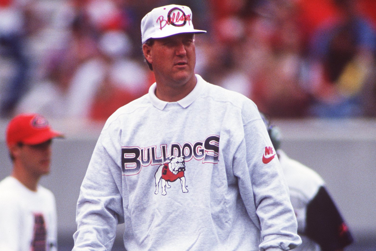 Ray Goff on the sideline as the Georgia Bulldogs take on the Clemson Tigers.
