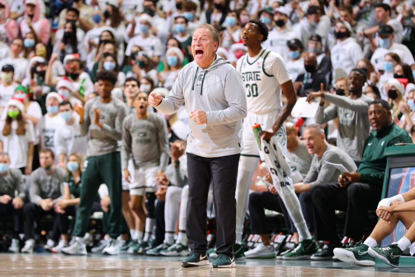 Michigan State head coach Tom Izzo shows emotion on the sideline against Penn State.