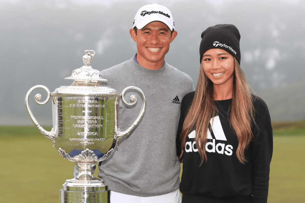 Katherine Zhu and Collin Morikawa pose at the PGA Championship