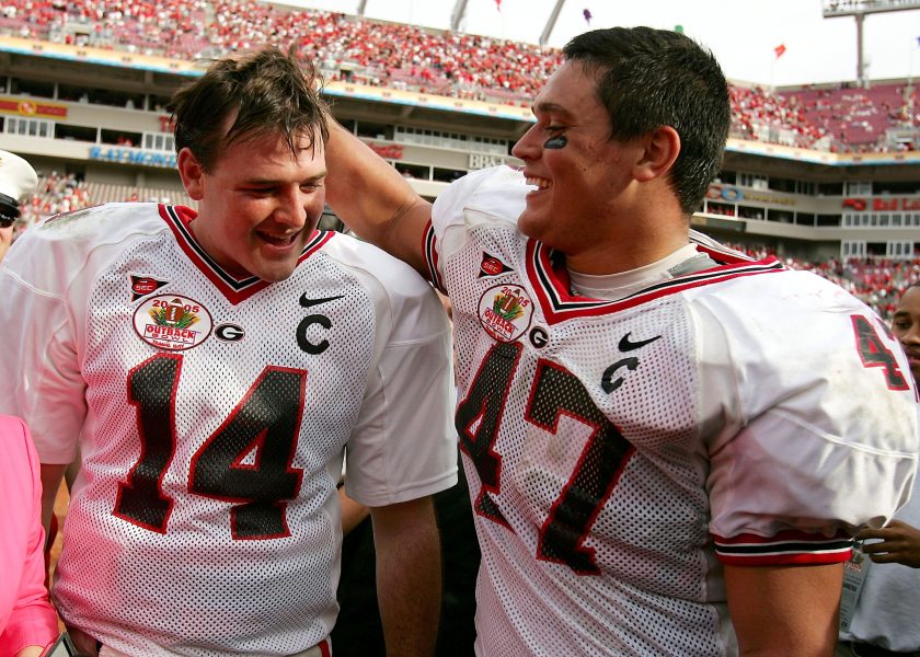 David Greene and David Pollack after Georgia defeated Wisconsin 24-21 at the Outback Bowl on January 1, 2005.