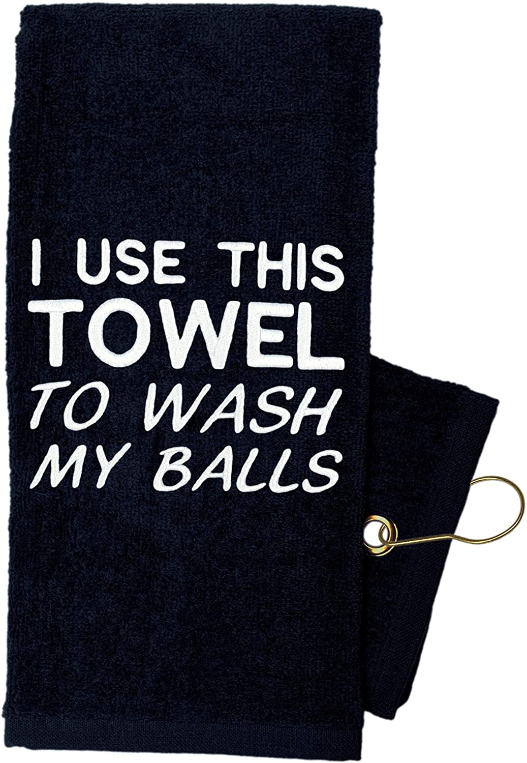 Golf Towel Store - Funny Golf Towels for Men, Embroidered Golf Towels for Golf Bags with Clip - 100% Cotton or Waffle Microfiber Options (I Use This Towel to Wash My Balls)
