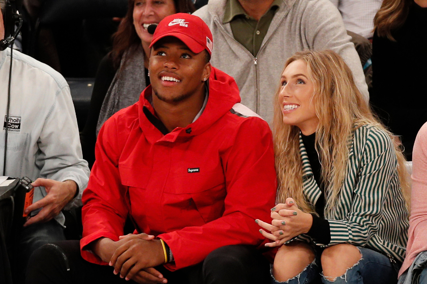Saquon Barkley and his girlfriend Anna Congdon attend a New York Knicks game together.