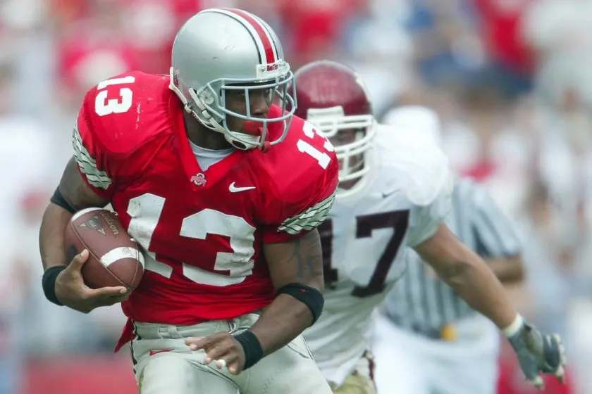 Maurice Clarett runs with the ball at Ohio State in 2002.