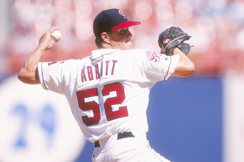 Jim Abbott throws a pitch for the California Angels