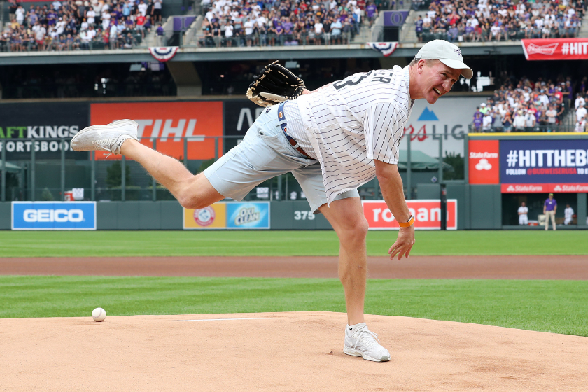 Peyton Manning throws out the first pitch at the 2021 MLB All-Star Game