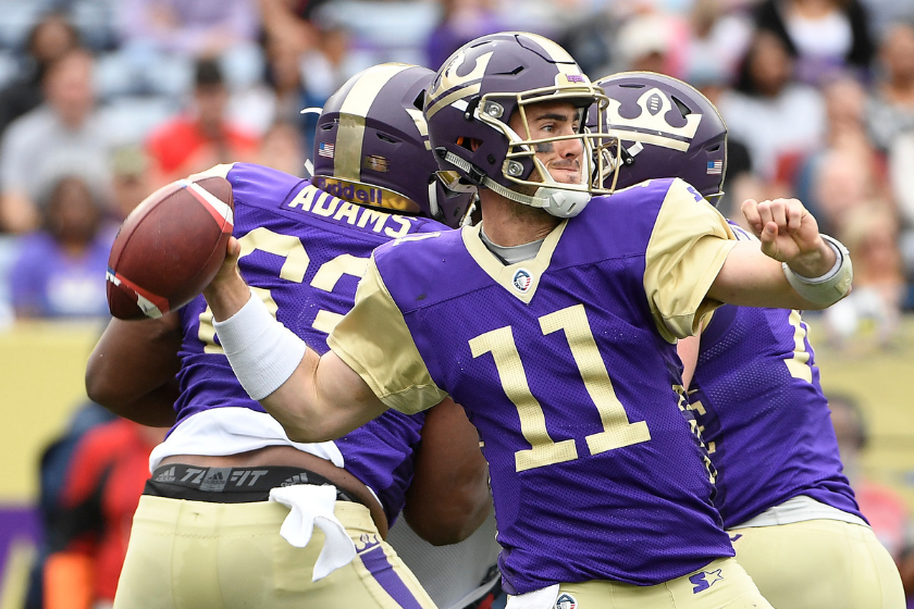 Atlanta Legends quarterback Aaron Murray passes against the Memhpis Express in an Alliance of American Football game.