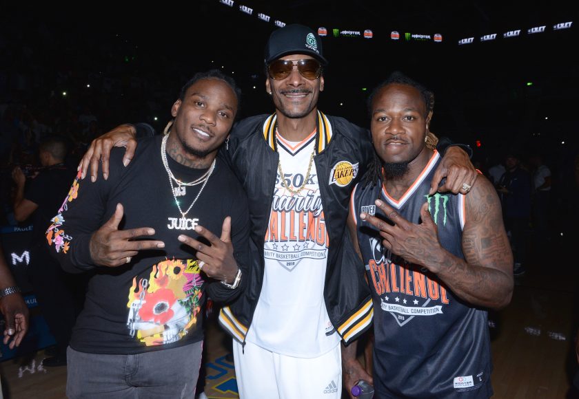 Chris Johnson, Snoop Dogg and Adam "Pacman" Jones attend the Monster Energy $50K Charity Challenge Celebrity Basketball Game at UCLA's Pauley Pavilion on July 08, 2019.