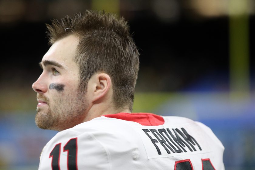 Jake Fromm looks on during the 2020 Sugar Bowl against Baylor.