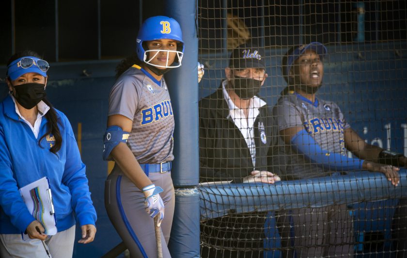 Maya Brady looks on during a 2021 UCLA game.