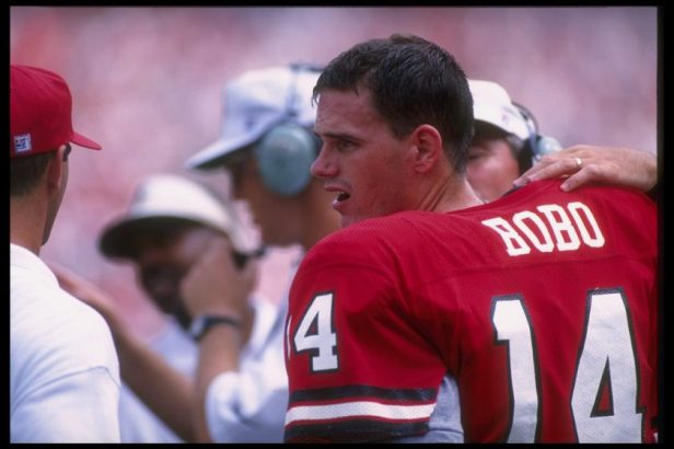 Mike Bobo on the sideline as Georgia and South Carolina play each other in 1995.