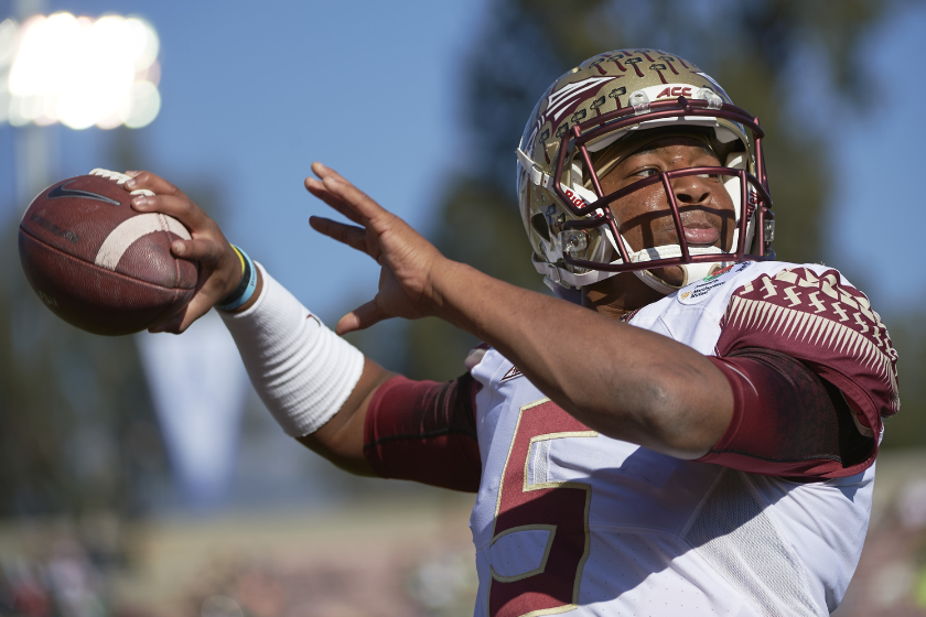 Jameis Winston warms up before an FSU football game.