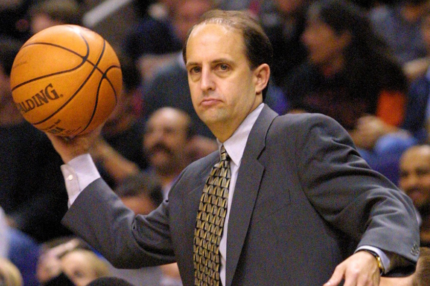 Jeff Van Gundy throws the basketball back into play as coach of the New York Knicks