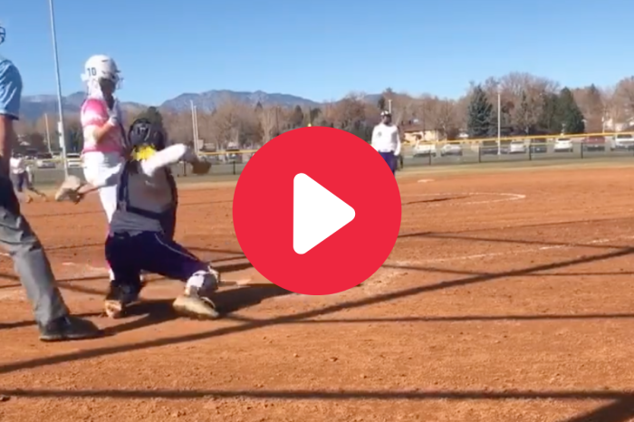 Softball Catcher Drills Batter on Stolen Base Throw