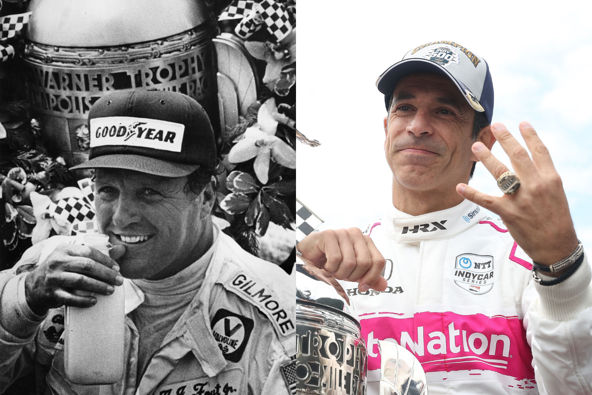 aj foyt after winning 1979 indy 500 ; helio castroneves after winning fourth indy 500 in 2021