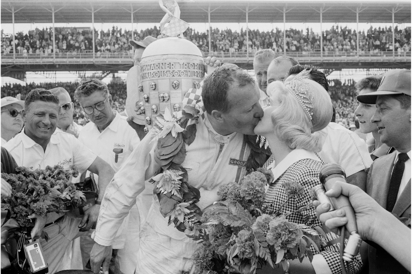 aj foyt kissing festival queen at 1964 indy 500