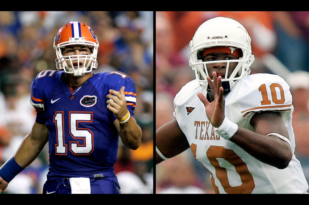 Tim Tebow and Vince Young in college.