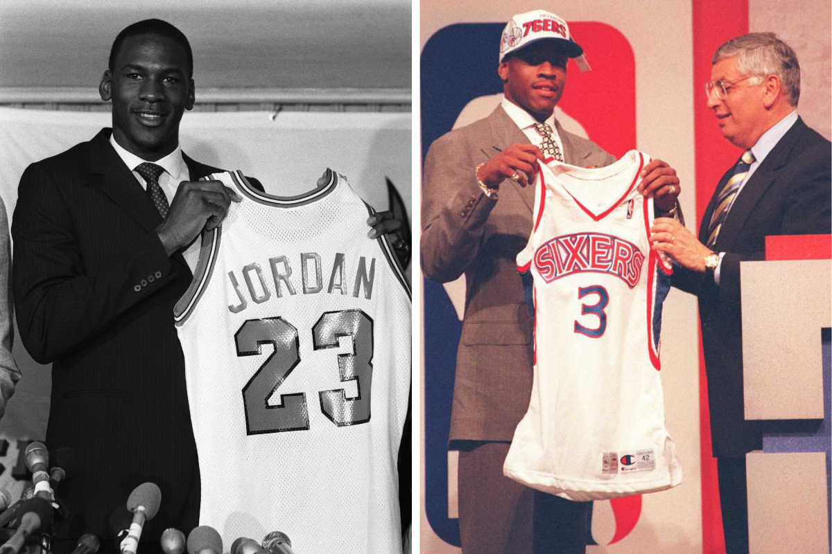 Michael Jordan at the 1984 NBA Draft, Allen Iverson and David Stern at the 1996 NBA Draft
