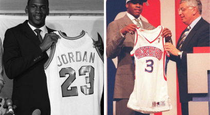 Michael Jordan at the 1984 NBA Draft, Allen Iverson and David Stern at the 1996 NBA Draft