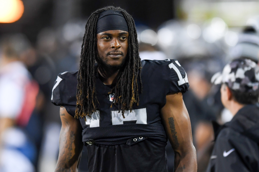  Davante Adams #17 of the Las Vegas Raiders looks on during the first half of the 2022 Pro Hall of Fame Game against the Jacksonville Jaguars