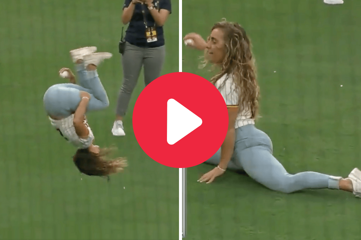 Split Backflip Woman's Incredible Backflip-Split First Pitch Goes Viral - FanBuzz